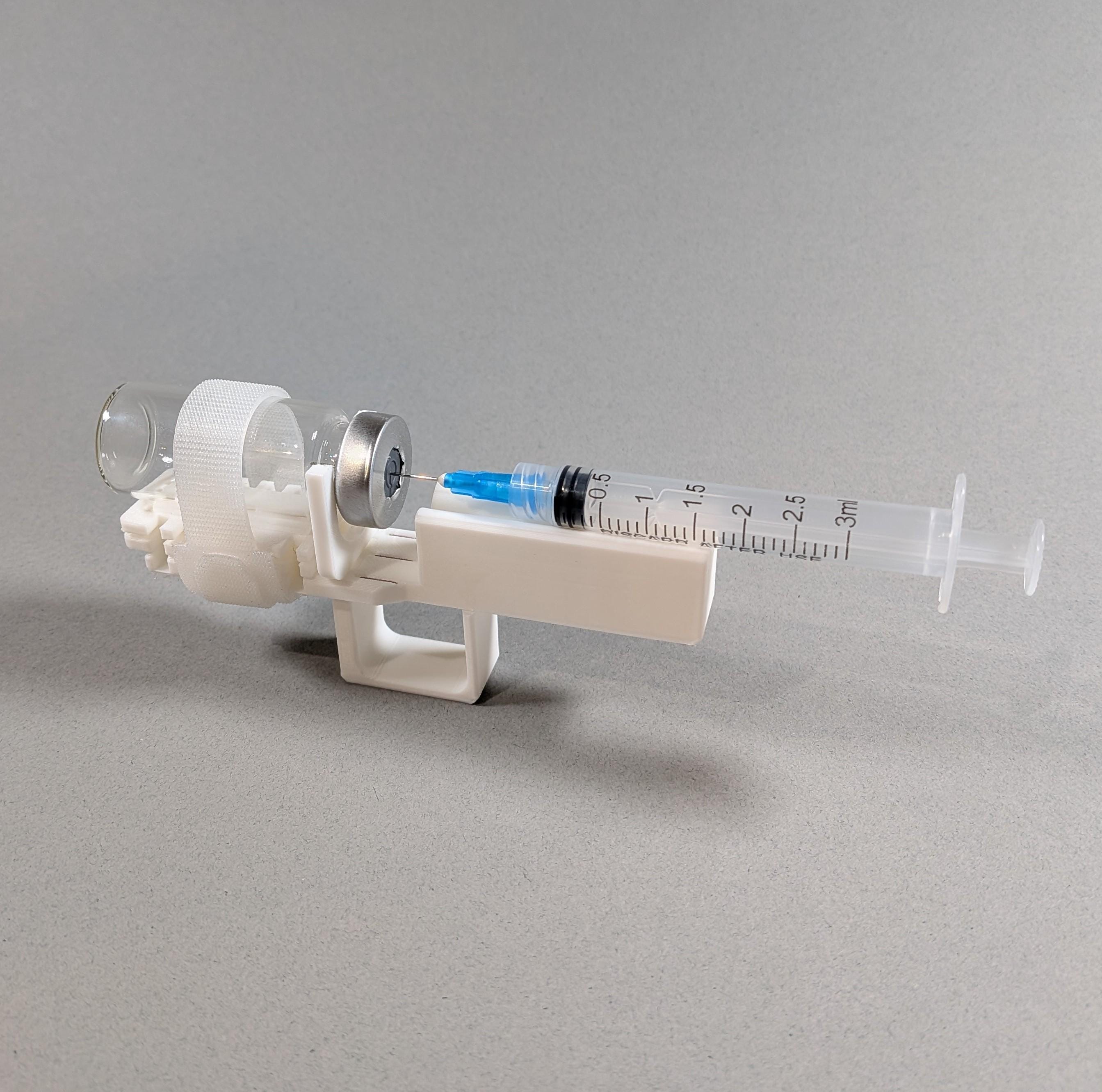 Adjustable Syringe Guide and Vial Holder with User-Friendly Finger Handle for 2 - 30 mL Vials