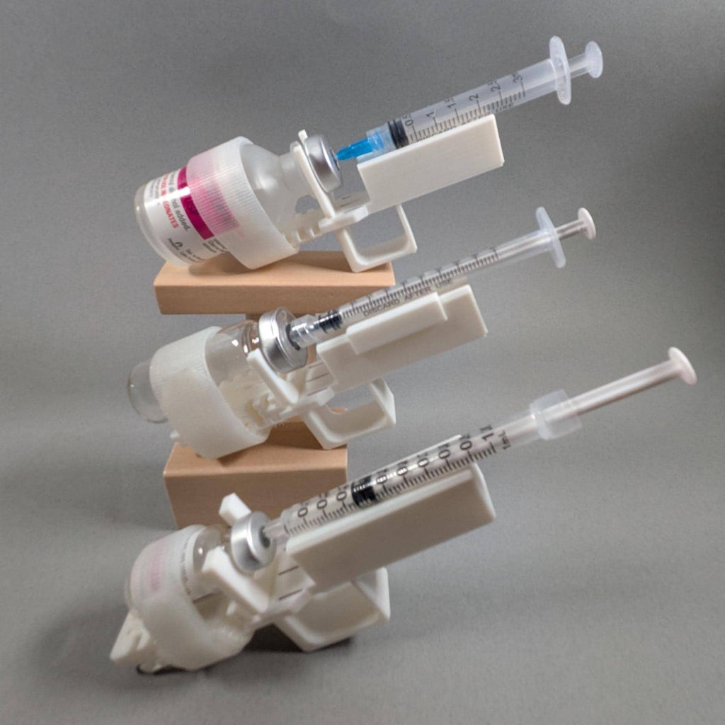 Adjustable Syringe Guide and Vial Holder with User-Friendly Finger Handle for 2 - 30 mL Vials