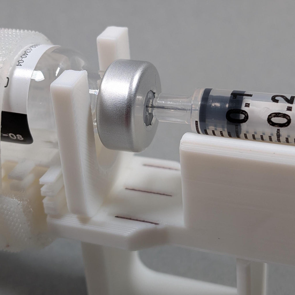 Adjustable Syringe Guide and Vial Holder with User-Friendly Finger Handle for 2 - 30 mL Vials