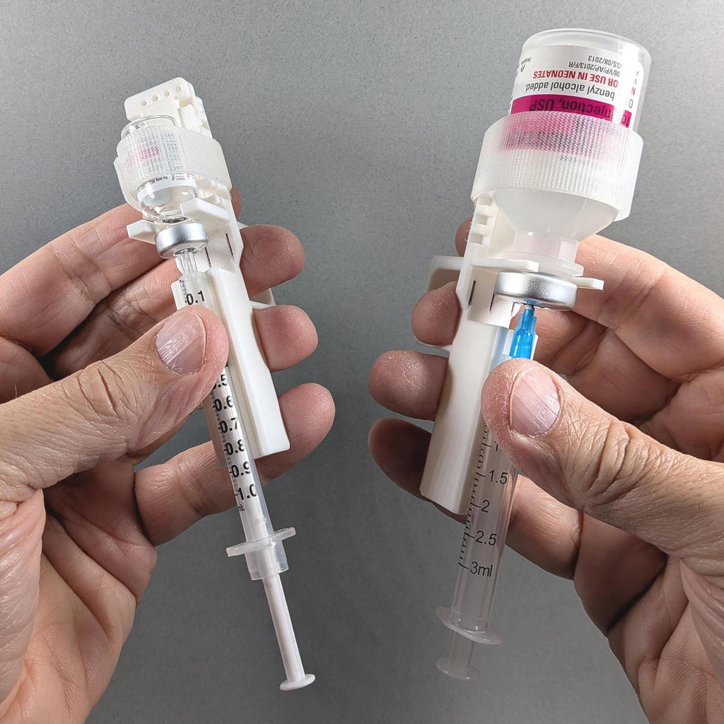 Adjustable Syringe Guide and Vial Holder with User-Friendly Finger Handle for 2 - 30 mL Vials