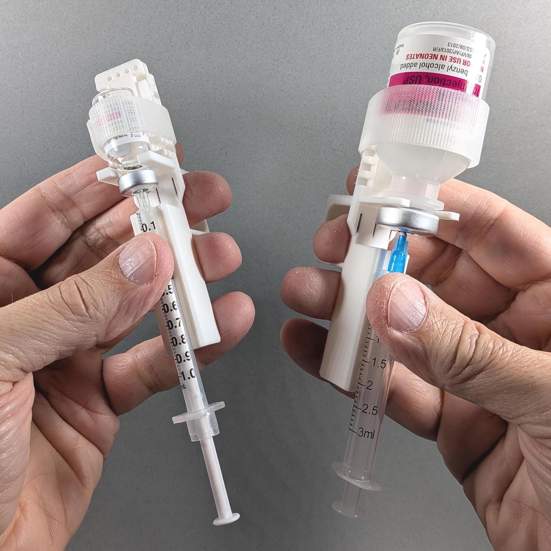 Adjustable Syringe Guide and Vial Holder with User-Friendly Finger Handle for 2 - 30 mL Vials